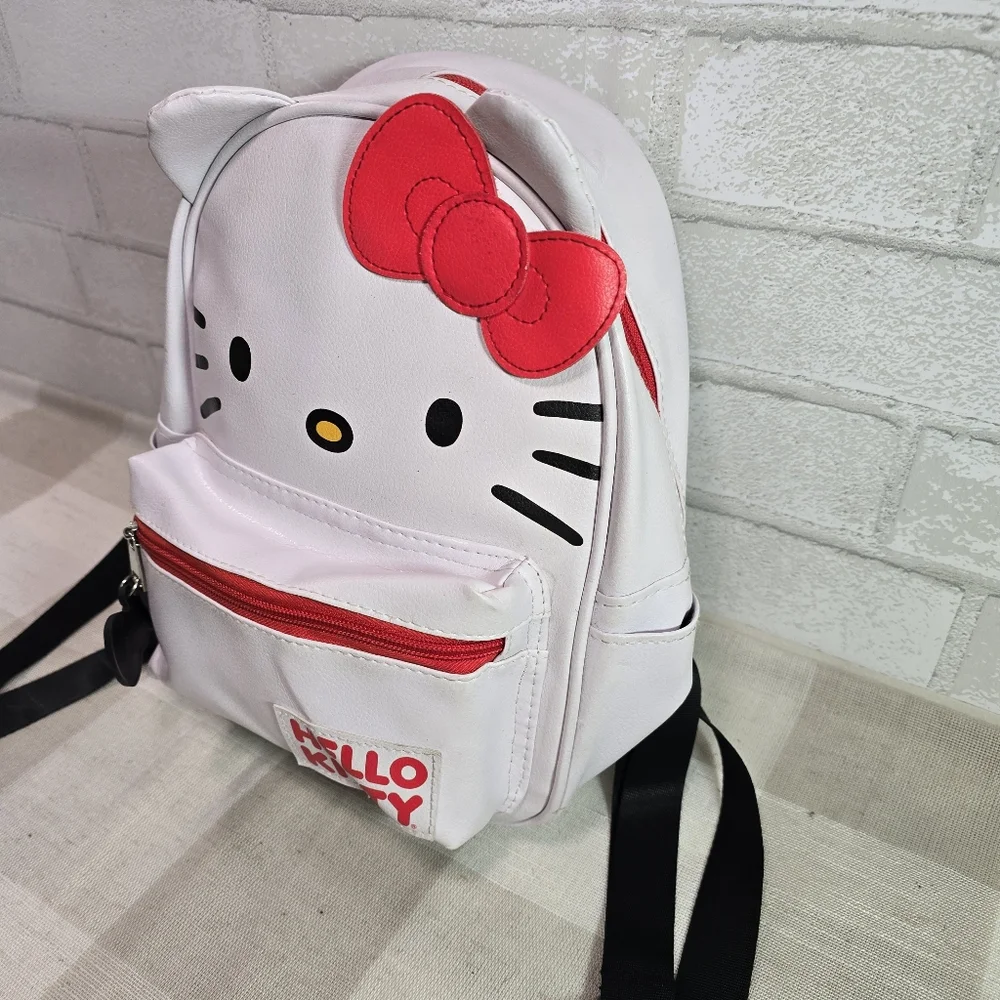 Girl's Hello Kitty Face Mini Backpack Faux Leather Zippered Purse Bag Sanrio